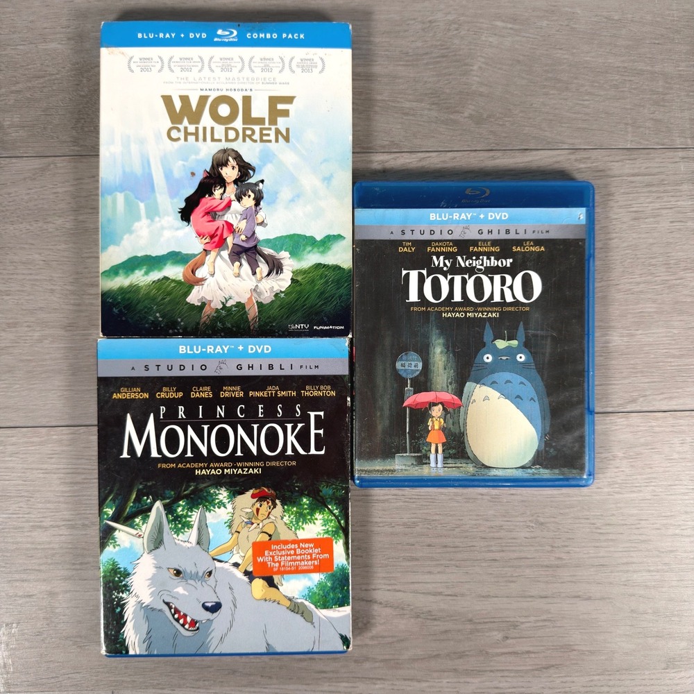 Studio Ghibli Wolf Children Totoro Mononoke Blu-ray DVD Anime Movie Lot Japan